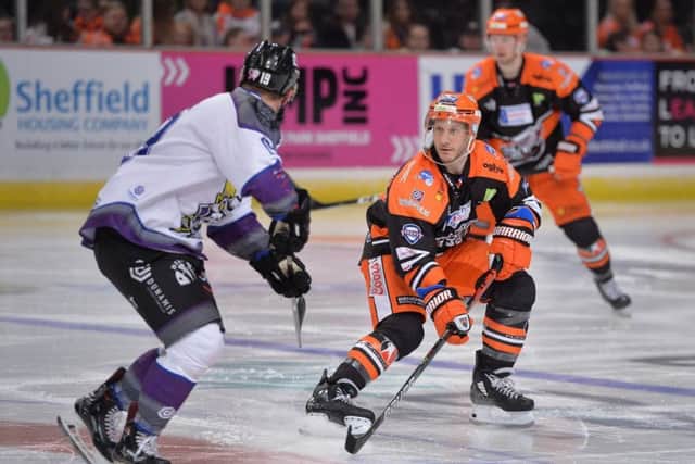 1,000 AND COUNTING: Sheffield Steelers' captain Jonathan Phillips 
in action against Manchester Storm earlier this season. Sheffield Steelers 
Picture: Dean Woolley.