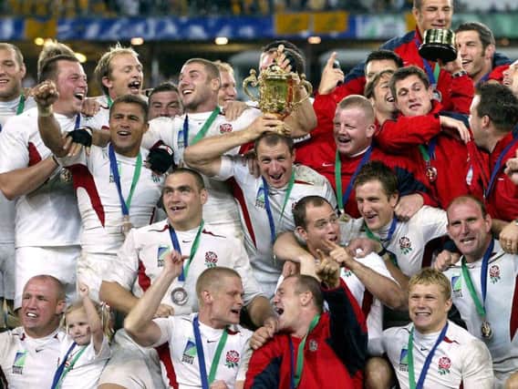 England celebrate winning the World Cup Rugby Union back in 2003.