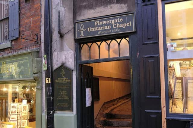 The hidden entrance to Flowergate Unitarian Chapel