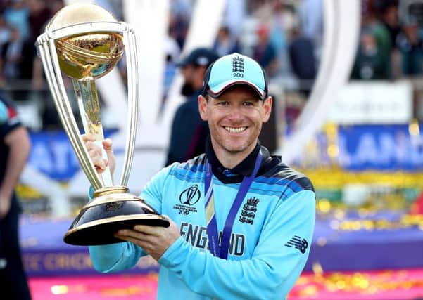 COME AGAIN? England ODI captain Eoin Morgan, pictured with the World Cup trophy after a thrilling win against New Zealand. Picture: Nick Potts/PA