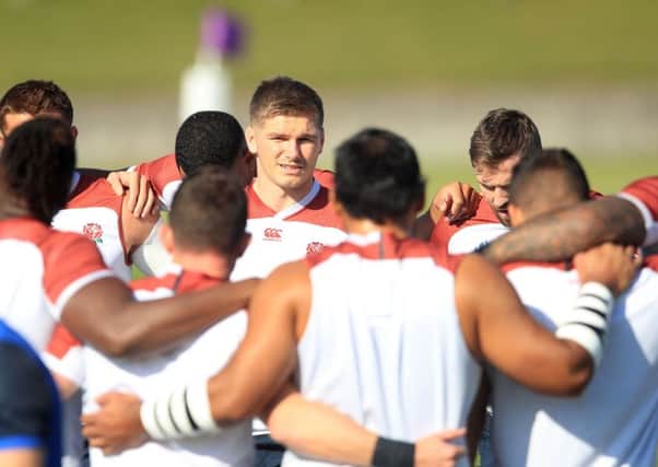 FOLLOW MY LEADER: Owen Farrell addresses his players in training yesterday and will give a stirring speech on Friday night ahead of the World Cup final. Picture: Adam Davy/PA.