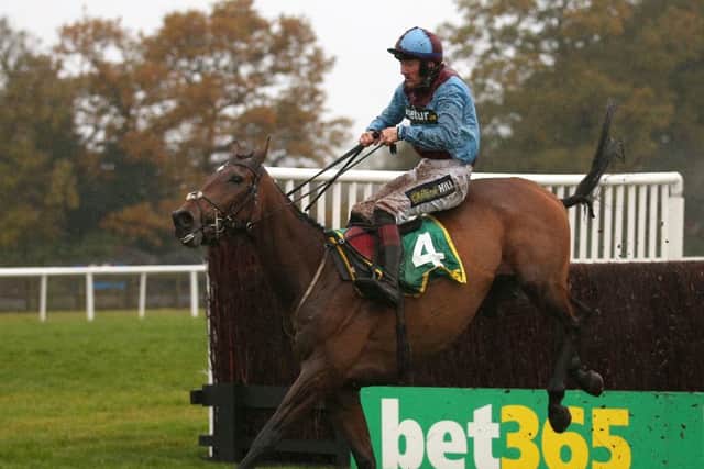 Ballyoptic and Sam Twiston-Davies clear the last in the Charlie Hall Chase.