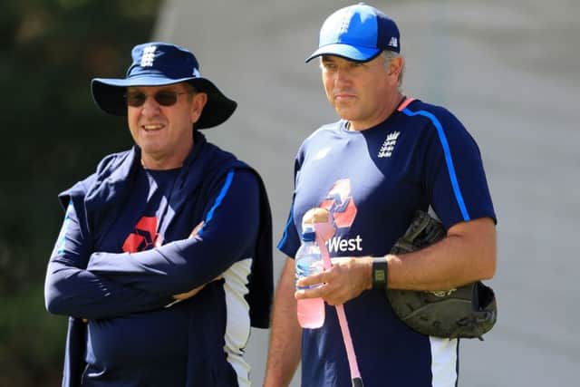 GOOD CALL: New England head coach Chris Silverwood, right, with predecessor Trevor Bayliss. Picture: Mike Egerton/PA