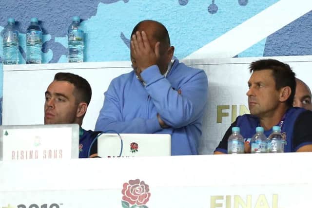 Eddie Jones, the England head coach, looks dejected during their defeat during the Rugby World Cup 2019 Final between England and South Africa at International Stadium Yokohama(Photo by David Rogers/Getty Images)