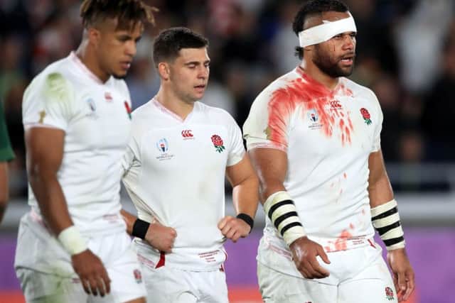 England's Billy Vunipola (right) appears dejected during the 2019 Rugby World Cup final match at Yokohama Stadium (Picture: PA)