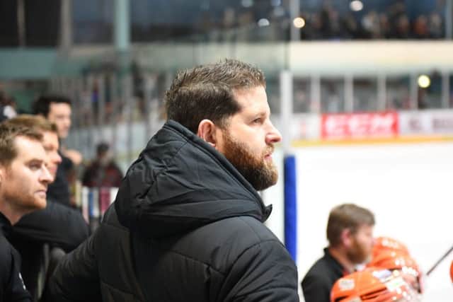 Sheffield Steelers' head coach, Aaron Fox at The Spectrum in Guildford on Sunday night. Picture courtesy of EIHL/Guildford.