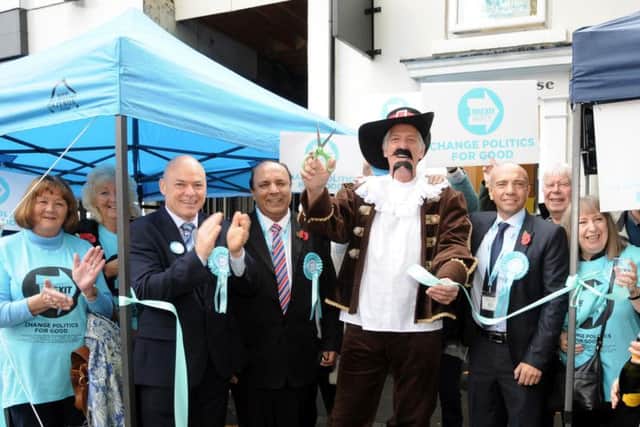 Brexit Party regional or-ordinator Roger Tattersall dresses as Guy Fawkes during the opening of the party's Doncaster office. Photo: Brexit Party