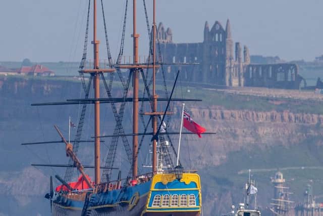 The Endeavour in front of Whitby Abbey. Credit: BBC