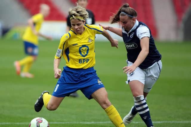Sue Smith, left, during her Doncaster Rovers Belles days in 2015 (Picture: Glenn Ashley)