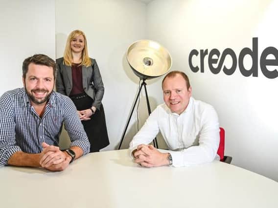 Joint managing directors of Creode, Guy Weston (left) and Ben Rees, with Sarah
Harrison of Clarion