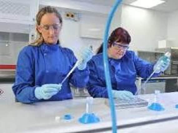 Analytical scientists Olivia Scott and Gill Riches in the labs at Tissue Regenix in Swillington, Leeds. Picture Tony Johnson.
