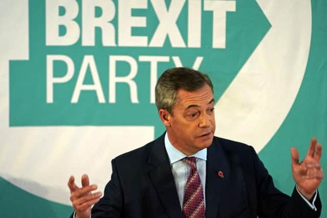 Brexit Party leader Nigel Farage speaking at the Best Western Grand Hotel in Hartlepool. Photo: Owen Humphreys/PA Wire