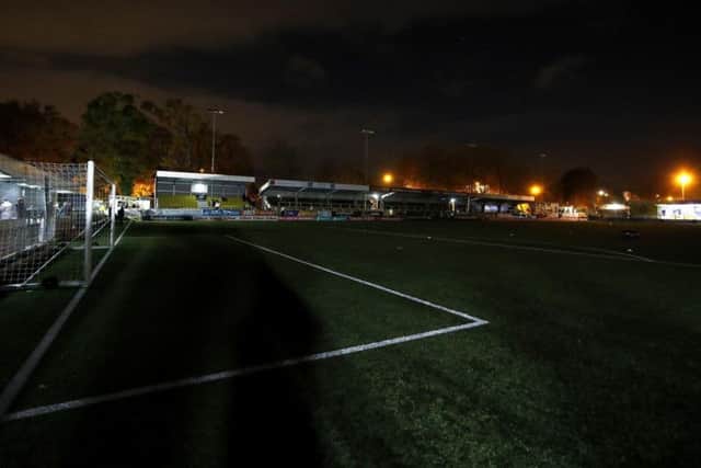 Harrogate Town's Wetherby Road ground is cloaked in darkness before kick-off in their FA Cup first-round tie