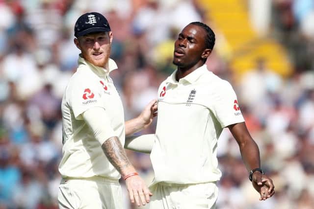 England's Jofra Archer (right) and Ben Stokes during this summer's Ashes Test series. Picture: Tim Goode/PA