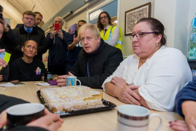 Boris Johnson arrived in Stainforth on Wednesday to meet flooding victims.