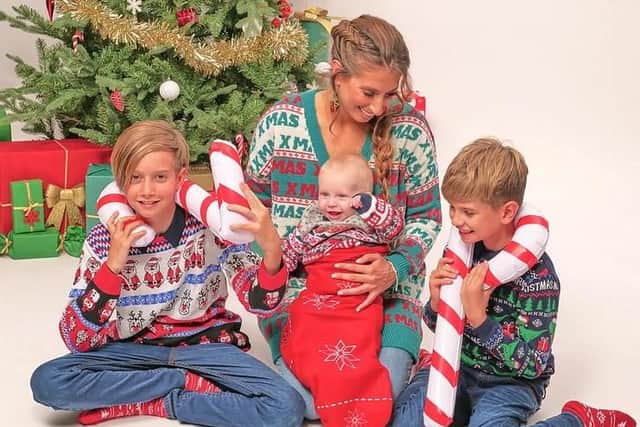 Stacey Solomon and her three children pose for a family Christmas card