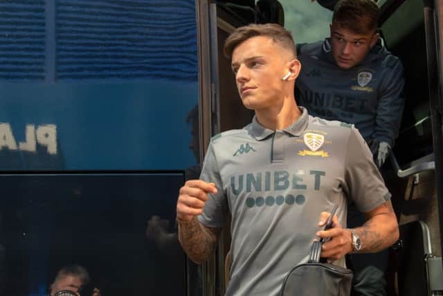 Ben White arriving at WIgan for Leeds United (Picture: Bruce Rollinson)