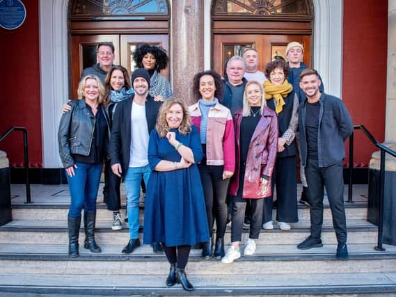 Kay Mellor with the cast of her new stage adaptation of Band of Gold at Leeds Grand Theatre.