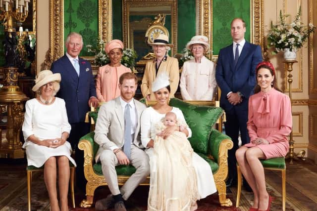 The Royal family in happier times when they joined the Duke and Duchess of Sussex for the christening of their son Archie.