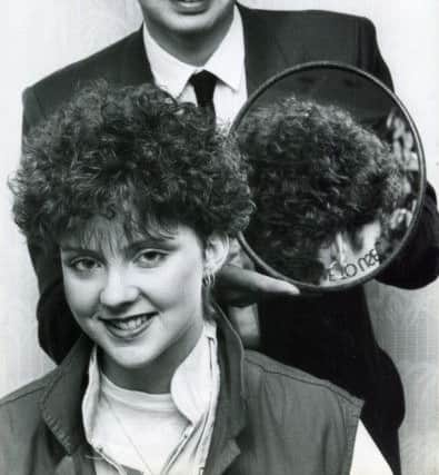 Russell Eaton in 1982, with model Bridget Firth, and the hairstyle which won Russell a place in the finals of a national competition.