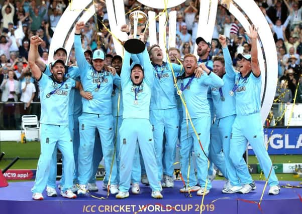 England celebrate winning the ICC World Cup.