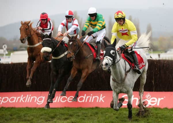 Defi Du Seuil ridden by Barry Geraghty (second right) on his way to winning the Shloer Chase  during the November Meeting at Cheltenham. Picture: Nigel French/PA Wire.