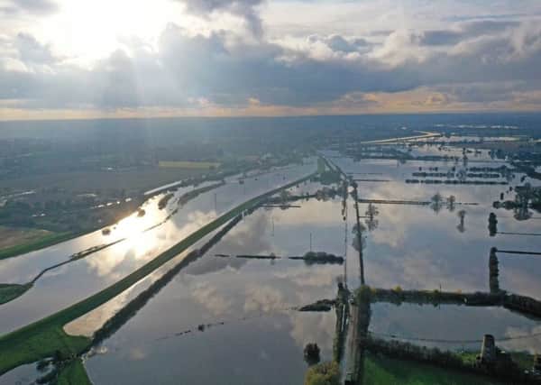 An aerial photo of the floodwater at Fishlake.