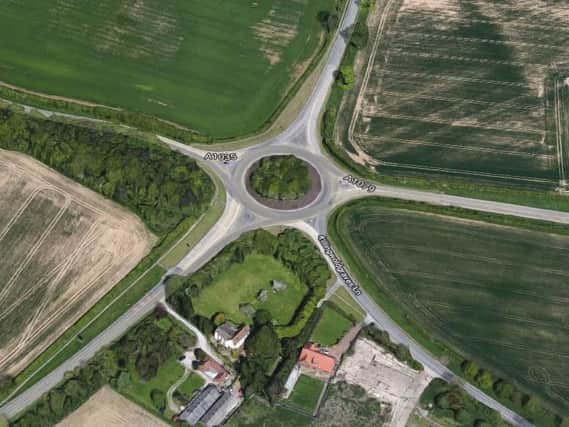 Aerial view of the Killingwoldgraves roundabout - on the junction of the A1174 York Road, the A1079 to York and Hull, the A1035 and Killingwoldgraves Lane