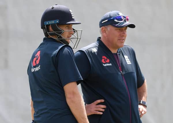 In charge: England captain Joe Root with coach Chris Silverwood. Picture:y Gareth Copley/Getty Images