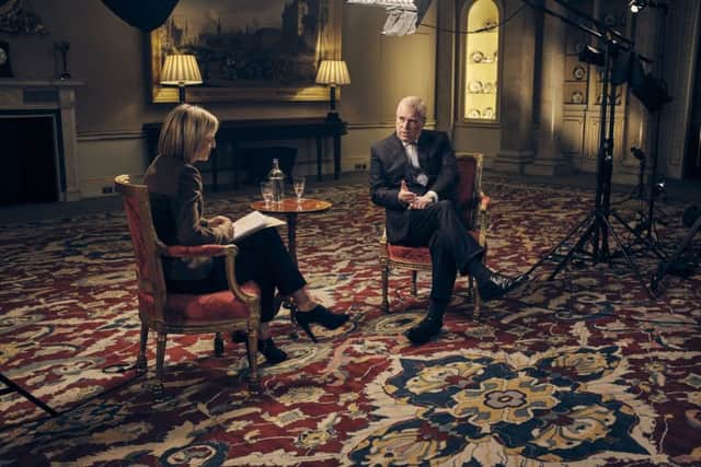 Duke of York , speaking for the first time about his links to Jeffrey Epstein in an interview with BBC Newsnight's Emily Maitlis. PA Photo.: Mark Harrison/BBC/PA Wir