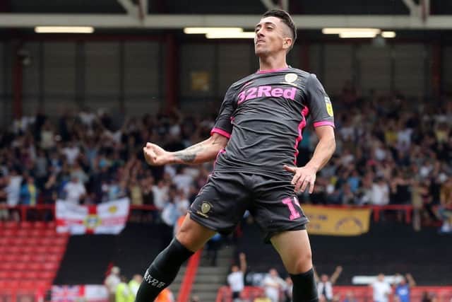 Leeds United's Pablo Hernandez celebrates scoring his side's first goal of the game with team-mates during the Sky Bet Championship match at Ashton Gate, Bristol. (Picture: Mark Kerton/PA Wire)