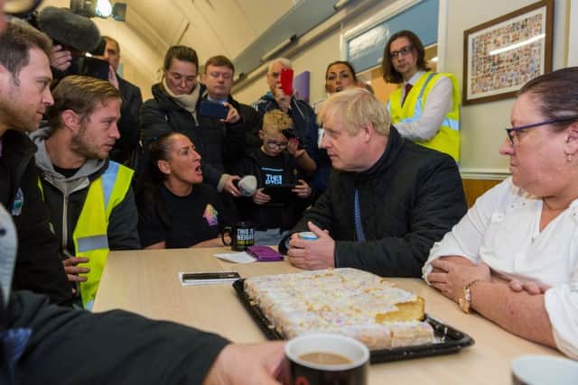 Boris Johnson during his meeting with flooding victims in Doncaster.