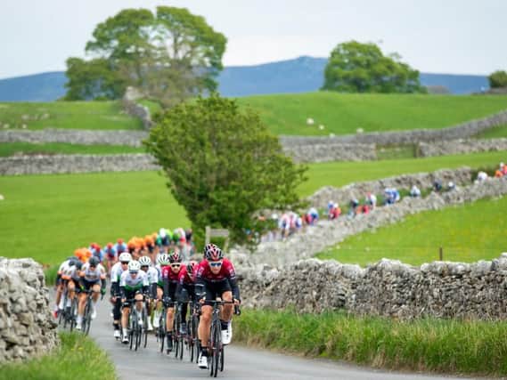 Riders on the 2019 Tour de Yorkshire fourth stage from Halifax to Leeds.