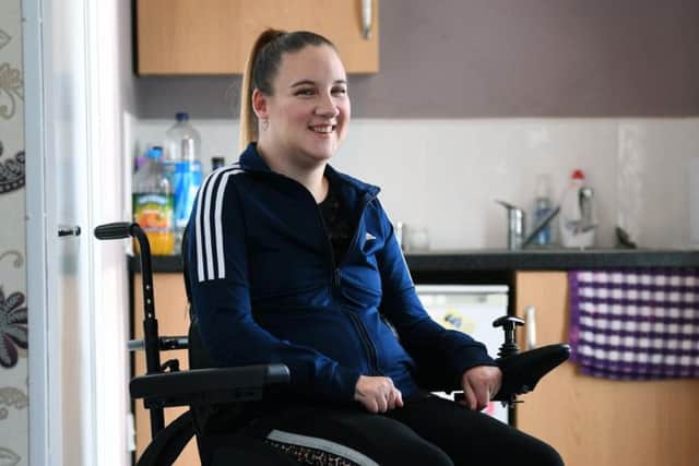 This month marks a decade since Tiffany Pearson, from Whitby, lost use of her legs, but she is finally in a good place both physically and mentally and now in an electric wheelchair, helping her with independence and freedom. Picture: Jonathan Gawthorpe.