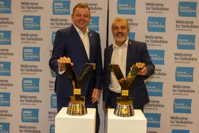Welcome to Yorkshire's Peter Dodd with a representative from Huddersfield, one of the eight host towns hosting the 2020 Tour de Yorkshire. (Picture: Tony Johnson)