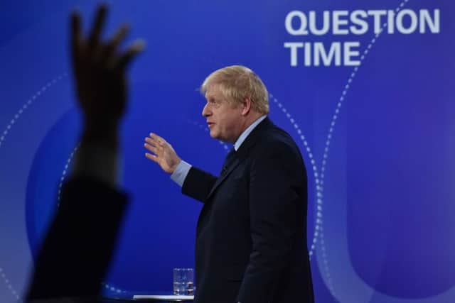 Boris Johnson at the BBC Question Time election special in Sheffield.