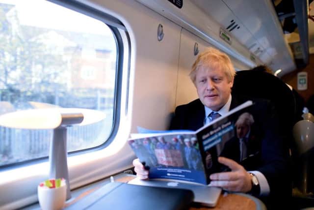 Boris Johnson  en route to Telford for the launch