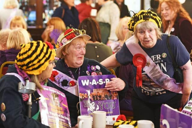 A group of WASPI (Women against state pension inequality) supporters, at the Renishaw Miners Welfare, in Renishaw, Sheffield, ahead of a visit from Labour Party leader Jeremy Corbyn whilst on the General Election campaign trail. Photo: Joe Giddens/PA Wire
