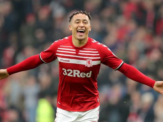 Middlesbrough winger Marcus Tavernier, pictured after scoring against Hull City. PICTURE: PA WIRE.