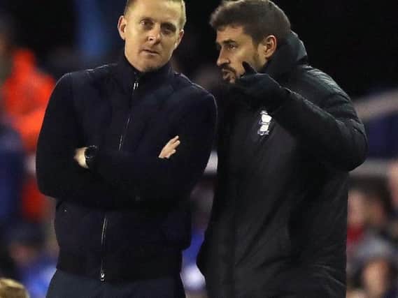 Garry Monk and Pep Clotet (right) in conversation during their time together at Birmingham City