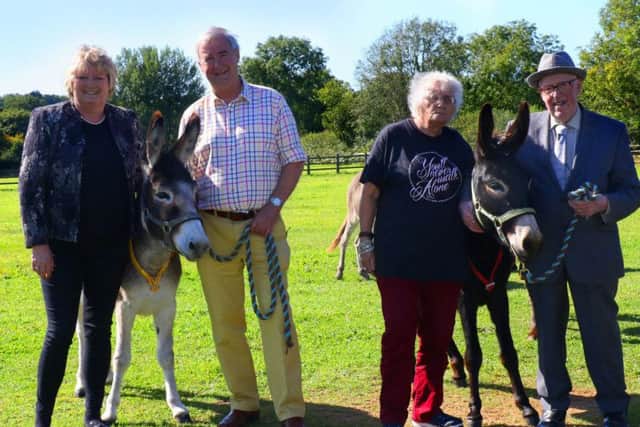 Lin Wright, Peter Wright, Jean Green and Steve Green at the Donkey Sanctuary Headquarters in Sidmouth, Devon. Picture: PA Photo/Channel 5/Daisybeck Studios