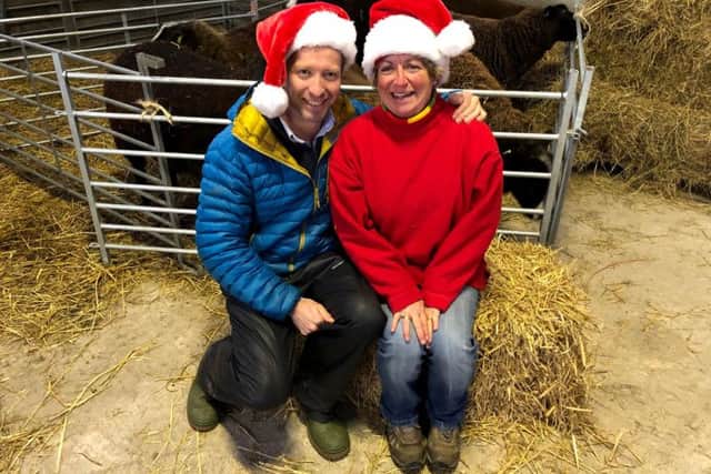 Yorkshire Vet, Julian Norton and farmer Anne Telfer. Photo: PA Photo/Channel 5/Daisybeck Studios.