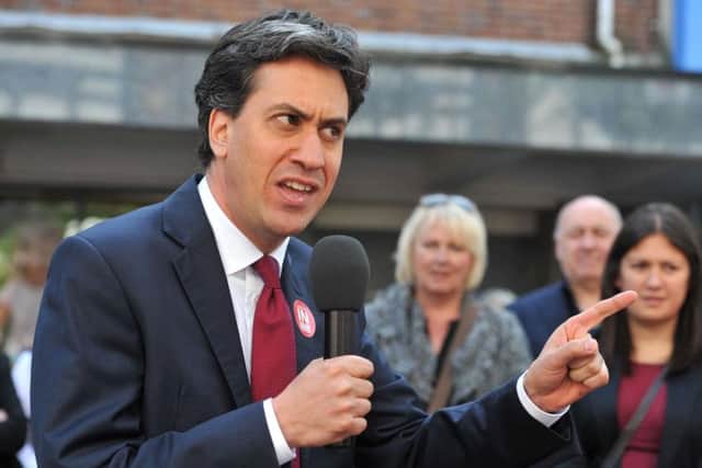 Ed Miliband and Lisa Nandy MP campaigning on behalf of the Labour Party to remain in Europe, at a rally in Wigan, with Corrie actress Sue Cleaver. Photo: Neil Cross