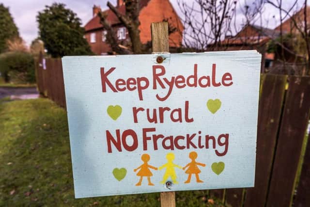 Kirby Misperton, Pictured Anti-fracking poster in the village of Kirby Misperton, near Pickering, North Yorkshire. Photo: James Hardisty.