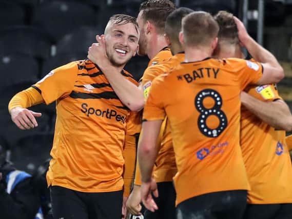 Jarrod Bowen, left, is congratulated after opening the scoring against Preston.