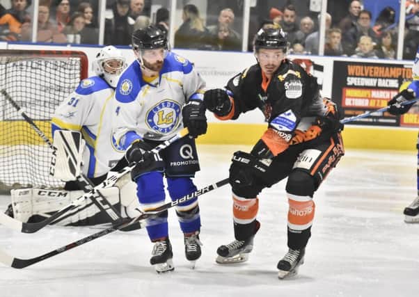 FLASHBACK: Leeds Chiefs player-coach Sam Zajac, left, in action against Telford earlier in the season.  Picture courtesy of Steve Brodie