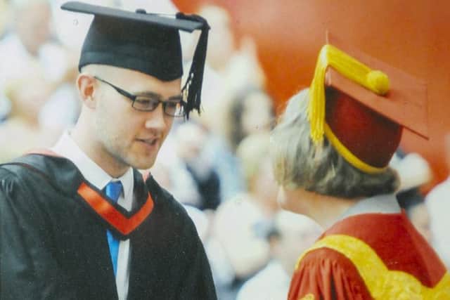 Aaron Wood, from Rotherham, graduating from the University of Essex in Colchester. He had returned to his philosophy studies after taking a year out for treatment for a brain tumour.