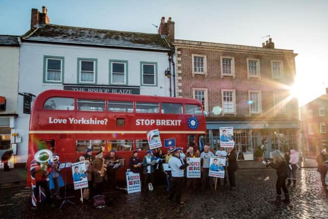 The tour by a vintage double-decker London bus, emblazoned with the slogans Love Yorkshire? Stop Brexit and Love our NHS? Stop Brexit, has been organised by an alliance of grassroots pro EU groups.