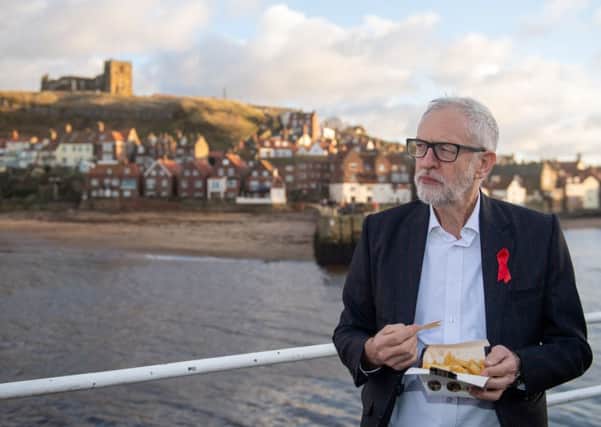 Labour leader Jeremy Corbyn on the campaign trail in Whitby - his party faces an uphill struggle in several marginal seats.