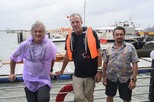 The Grand Tour presents: Seamen. Pictured: (L-R) James May, Jeremy Clarkson, Richard Hammond. Photo: PA Photo/Amazon Prime Video.